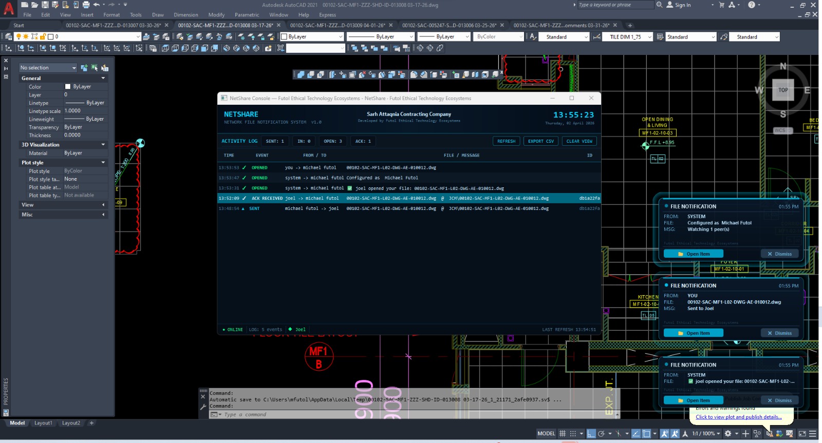 Ohverlay console and stacked notifications over AutoCAD